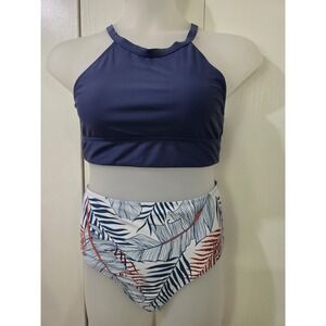 Women's XL Tank Floral Print Blue highwaist  Bikini Swimsuit beachcore coastal